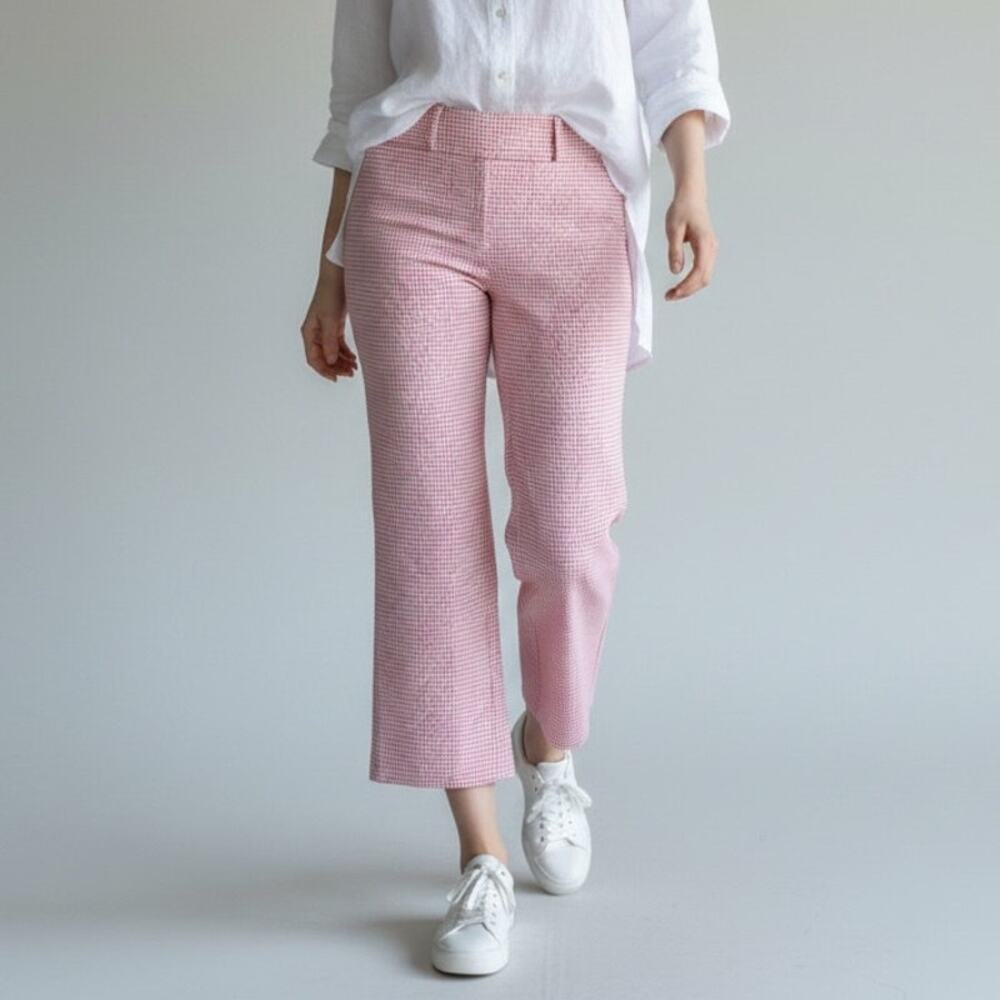 J. McLaughlin Cropped Pants Women's Sz 4 Pink White Midi Cabana Gingham Preppy
